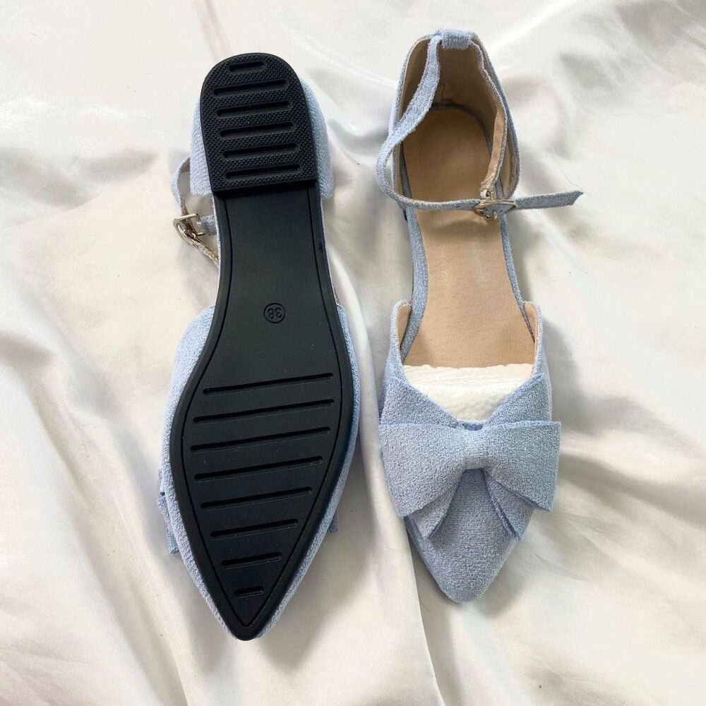 Preppy Coquette Light Blue Faux Suede Bow Flats / Sandals US 7.5 / EU 38 - Picture 4 of 5